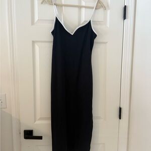 Abercrombie & Fitch Black Midi Slip Dress with White Trim